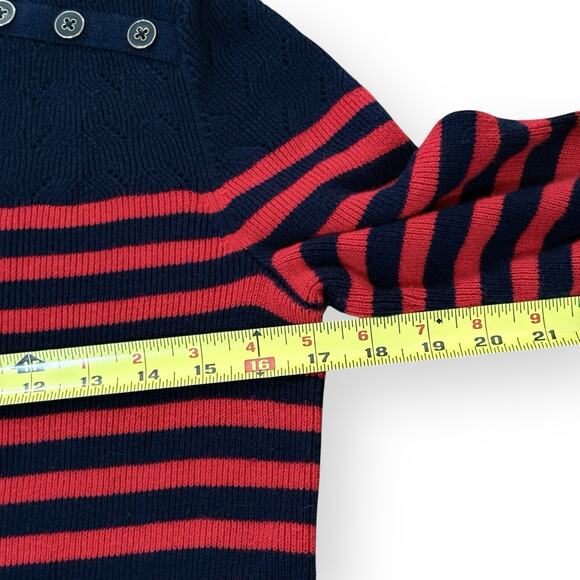 Talbots Sweater Womens S Red Blue Stripe Nautical Shoulder Buttons Cotton Blend - Picture 6 of 7